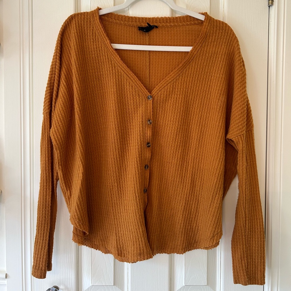Urban Outfitters Out From Under Waffle Knit Cardigan - Golden Brown/Ochre